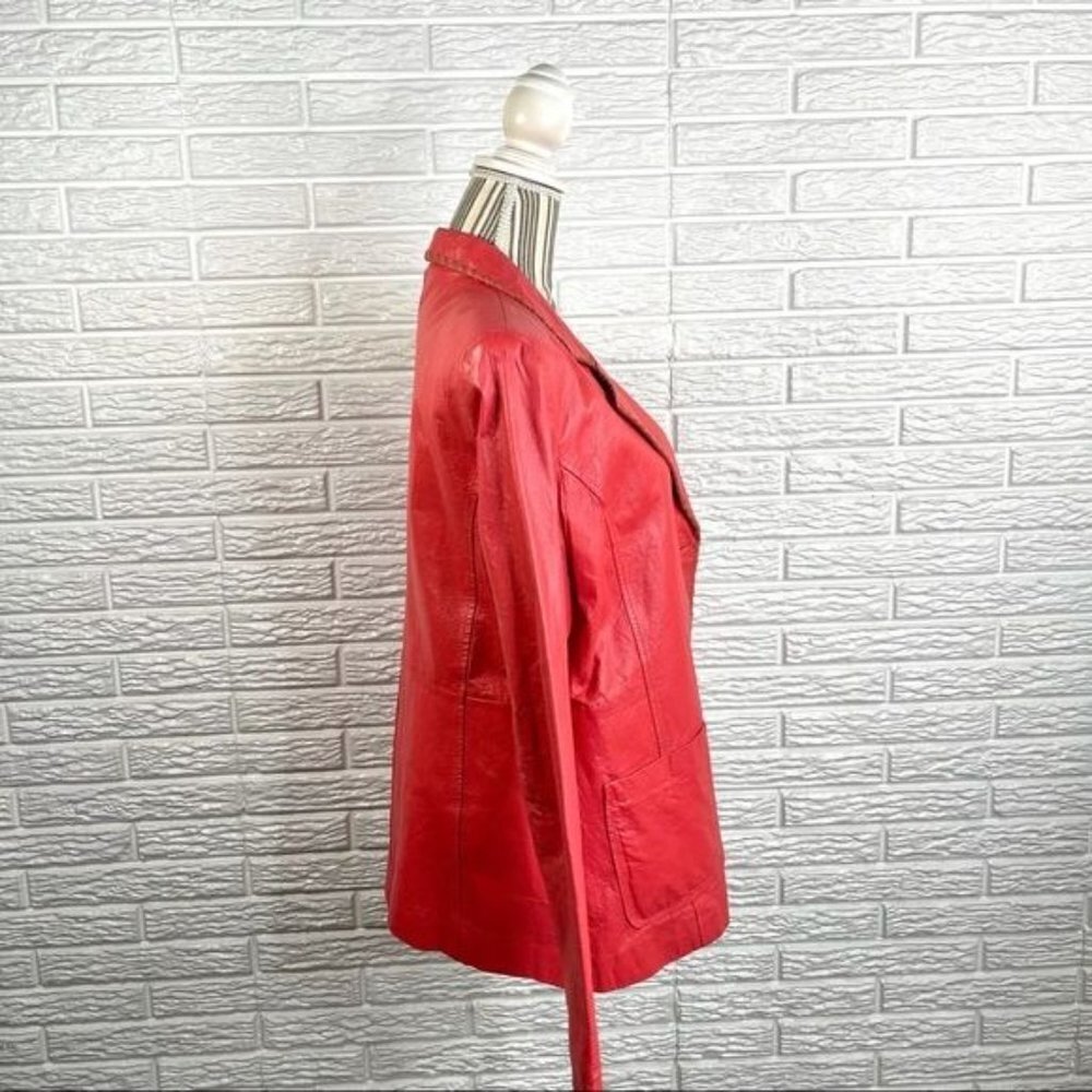 Vintage Metro Style Coral Genuine Leather Size 16 Tan Embroidered Trim - Picture 5 of 9